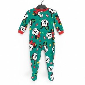 NWT Disney Mickey Minnie Mouse Christmas Fleece Pajamas 12M Footed‎ Sleeper PJs